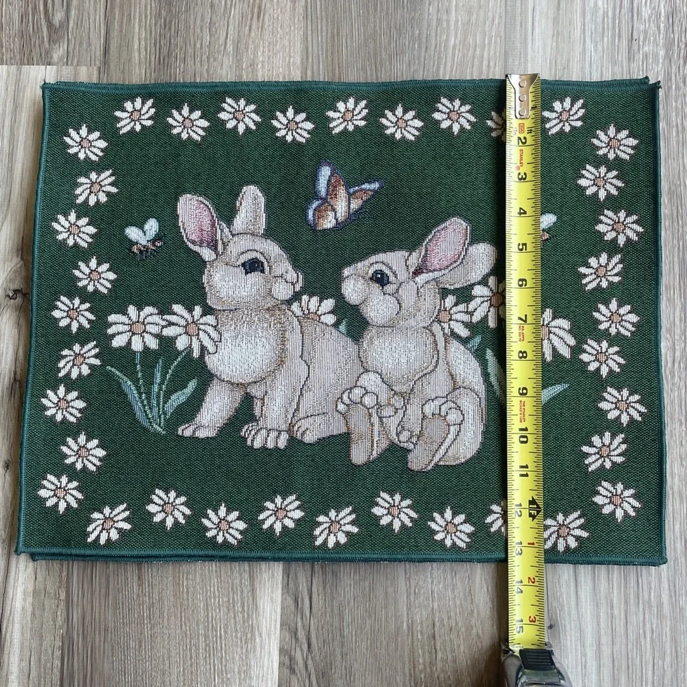 Vintage‎ Set of 4 Woven Easter Placemats Bunnies Flowers Bee Butterfly Spring